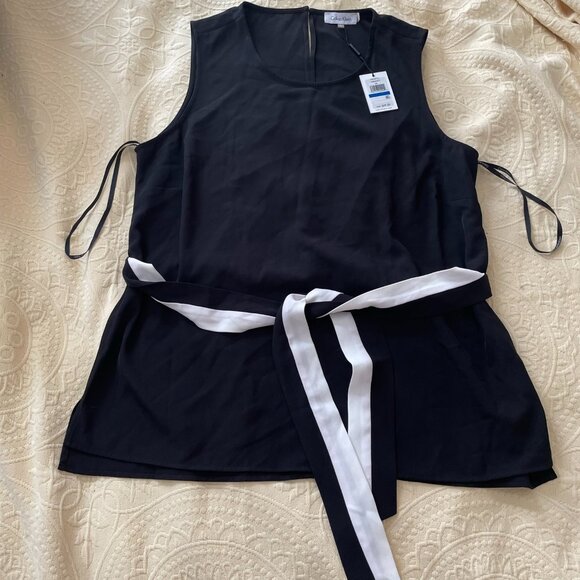 NWT Calvin Klein black sleevless w/b&w tie waist - Picture 11 of 11